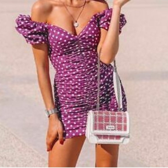 zara purple polka dot dress Zara Ruffle Front Polka Dot Dress